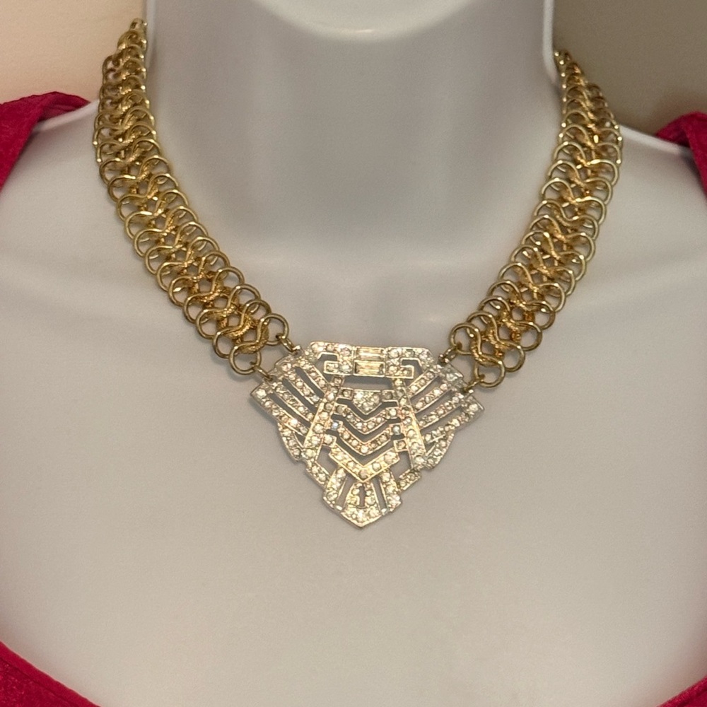 Vintage Art Deco- Rhinestone Statement Necklace – Bold & Glamorous